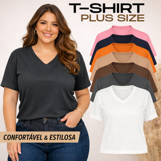 Blusa Plus Size Feminina Gola V Camiseta Básica 100% Algodão