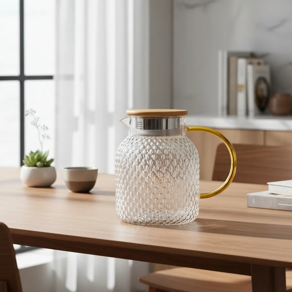 Jarra Vidro Borossilicato 1 Litro Honey Com Tampa De Bambu Lehavi