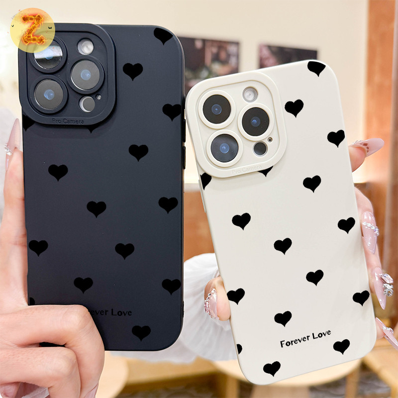 Capa Para iPhone 17 16 15 Pro Max Ar 13 14 12 11 XS XR 7 8 Plus Silicone Macia Coração Preto ZBCase em Oferta na Shopee