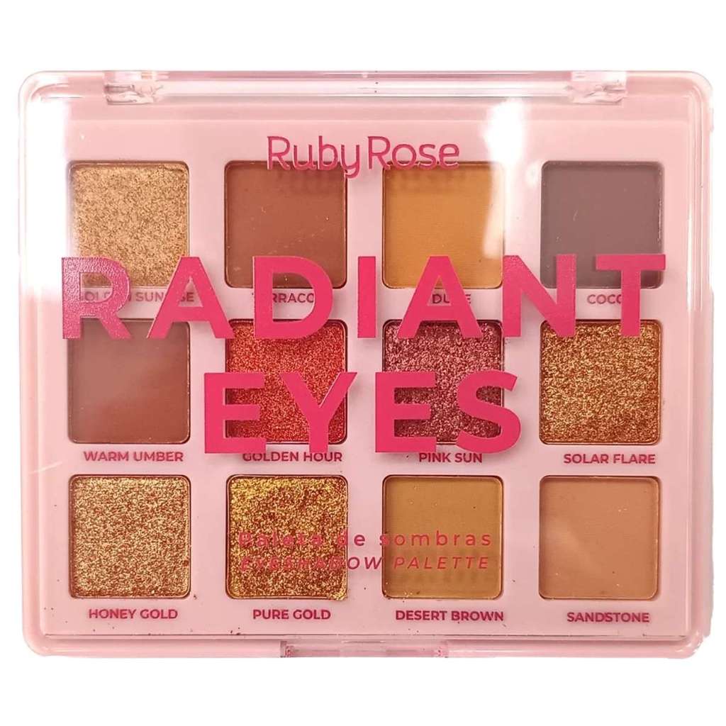 Paleta de sombras radiant eyes ruby rose hbe2201 12 Cores Deslumbrantes E Versáteis Tons Terrosos E Neutros Elegantes