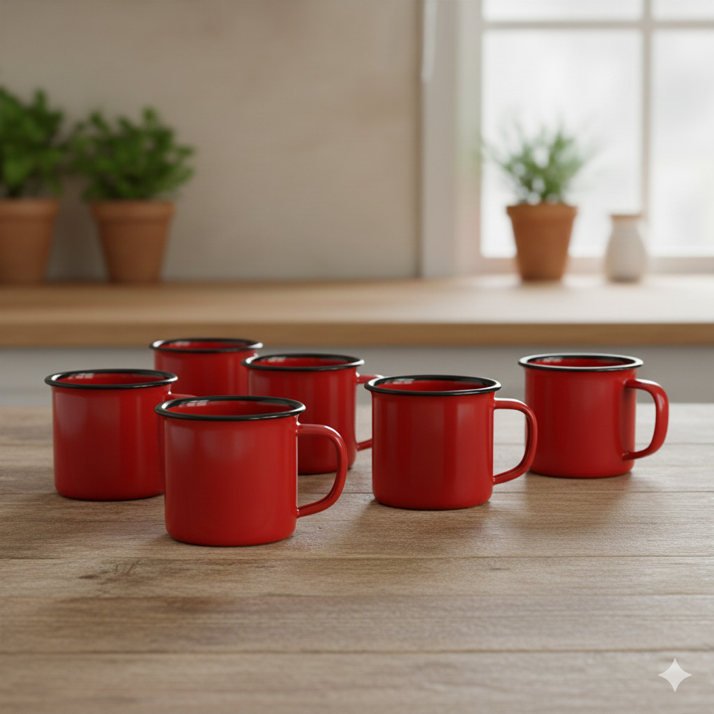 Caneca Esmaltada Retro Antiga VERMELHA 80ml 6 Unidades Agata para molho bares Acampamento Natal