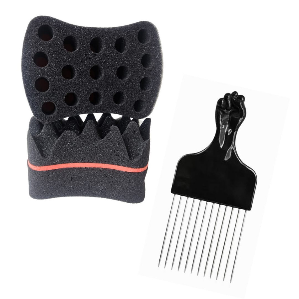 Esponja Nudred Dupla M / Pente Garfo Buchinha  enrola cabelo Pente Afro
