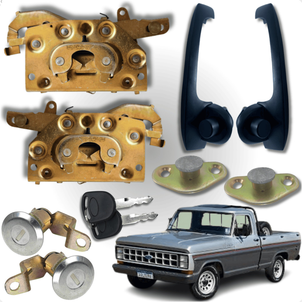 Conjunto Fechadura Maçaneta Preta Batente Cilindro Com Chaves Porta Ford F1000 F4000 1972 A 1992