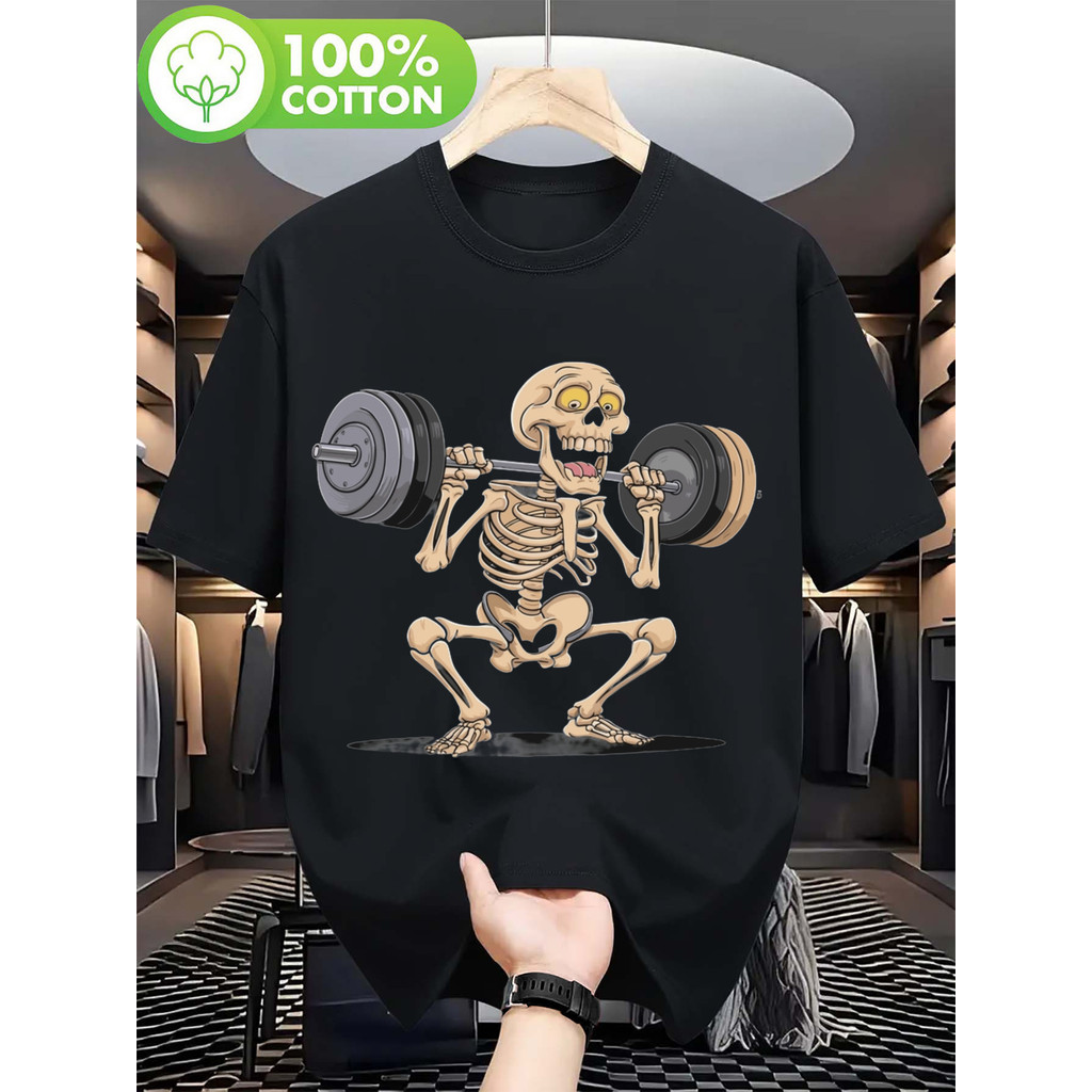 Camiseta Masculina Esqueleto Musculação Halteres Treino Academia Confortável Estilosa Moderna Casual