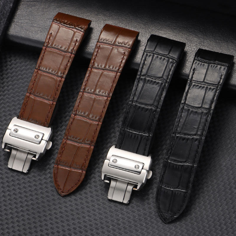 Pulseira De Couro De Vaca De Camada Superior Para Cartier Santos 20mm 23mm Relógio Genuíno Bezerro Homens Mulheres Negóc