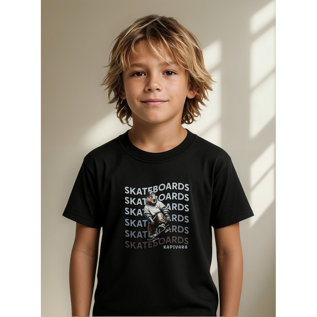 Camiseta Infantil Confortável Estampa Capivara Skate 2 ao 16