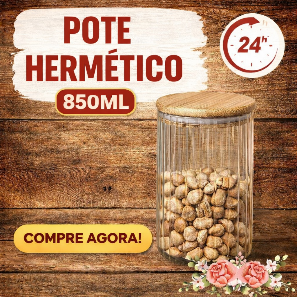 1 Pote Porta Temperos Alimentos Hermético com Tampa de Bambu Organização com estilo