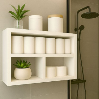 Nicho com Prateleira de MDF Branco para Decoração Banheiro e Organização em Oferta na Shopee