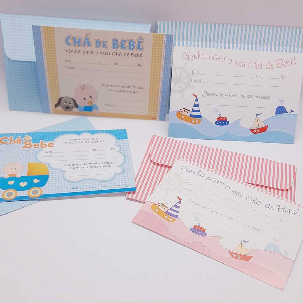 Convite com Envelope Chá de Bebê - 08und no pacote em Oferta na Shopee