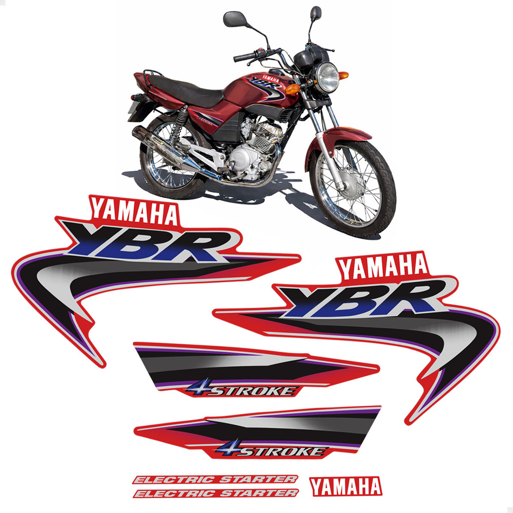 Kit Adesivos Para Yamaha Ybr 125 2002 Moto Vermelha Completo