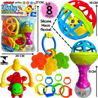 Brinquedo criança Kit 8 peças Mordedor para criança Sensorial Macio com Chocalho em Oferta na Shopee
