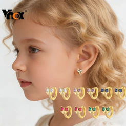 Brincos Bebê Laço Zircônia Vnox para Meninas, Banho de Ouro, Hipoalergênico, Brincos Infantil Presente Dia das Crianças
