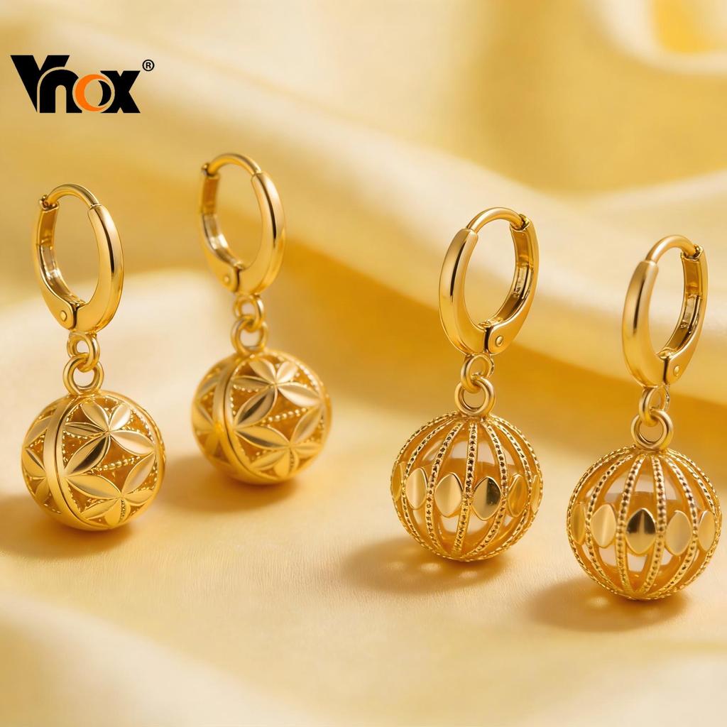 Vnox 18k Ouro Hortênsia Brincos-Transporte Grânulo Para Mulheres Meninas , Da Sorte Elegantes Jóias De Luxo Presentes