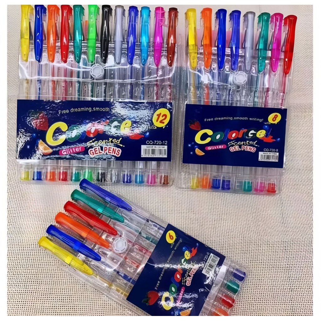 Kit com 12/24 Canetas Color Gel Canetinha com Cheiro de Frutas Coloridas com Glitter Brilhante para Escola Crianças