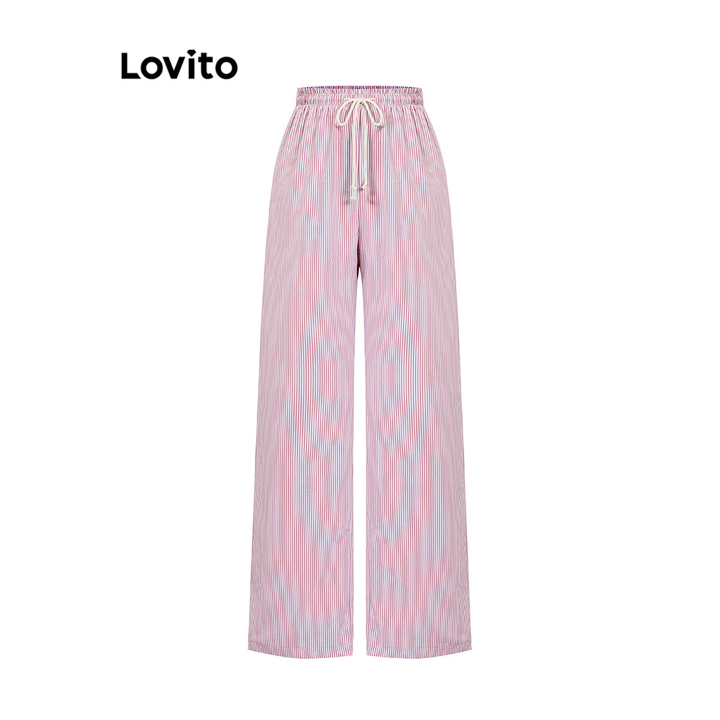 Lovito Calça Fofa Listrada Com Gravata Frontal E Listra Lateral Para Mulheres L102AD249 em Oferta na Shopee