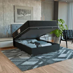 Cama Box Baú Viúva + Colchão Prime Espuma D45 Suede Preto