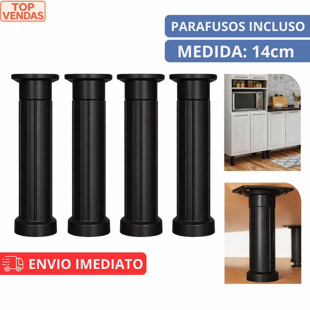 Kit Pé Regulável De Plástico Preto Para Móveis Armário Itatiaia Com Parafuso Nivelador Armário Estante Balcão