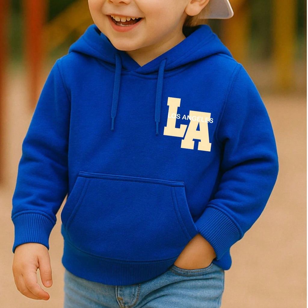 Moletom Infantil Juvenil Blusa de Frio Com Capuz Flanelado Peluciado Canguru Blusão Estampado LA Los Angeles