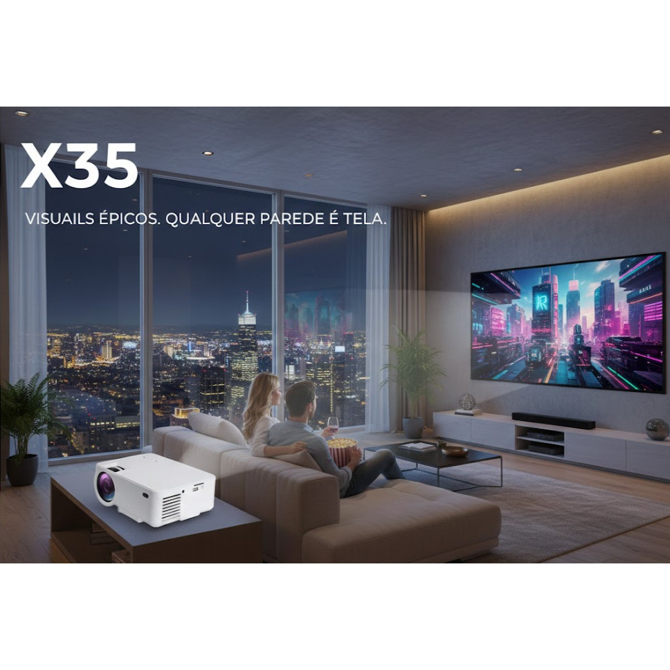 Projetor X35 VP02A Full HD 1080p Wi-Fi HDMI USB Portátil 4K Compatível Celular TV Box Home Theater