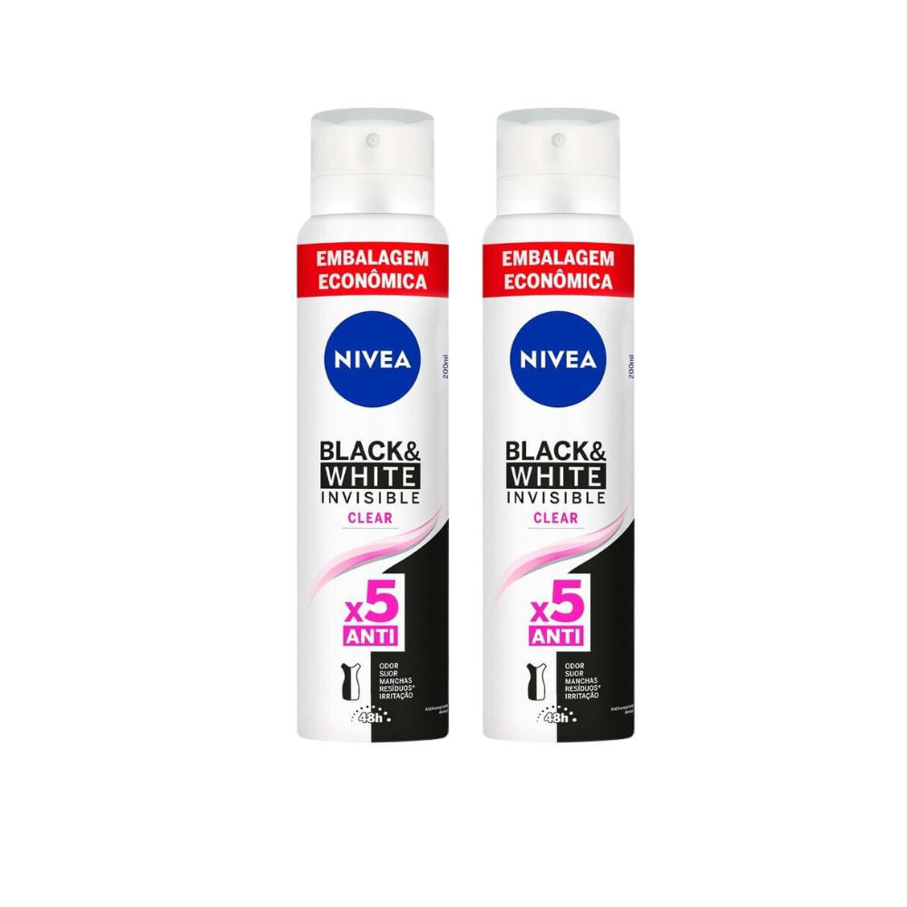 Kit 2 Desodorante Nivea Invisible Black & White Clear Aerosol Antitranspirante 200ml em Oferta na Shopee