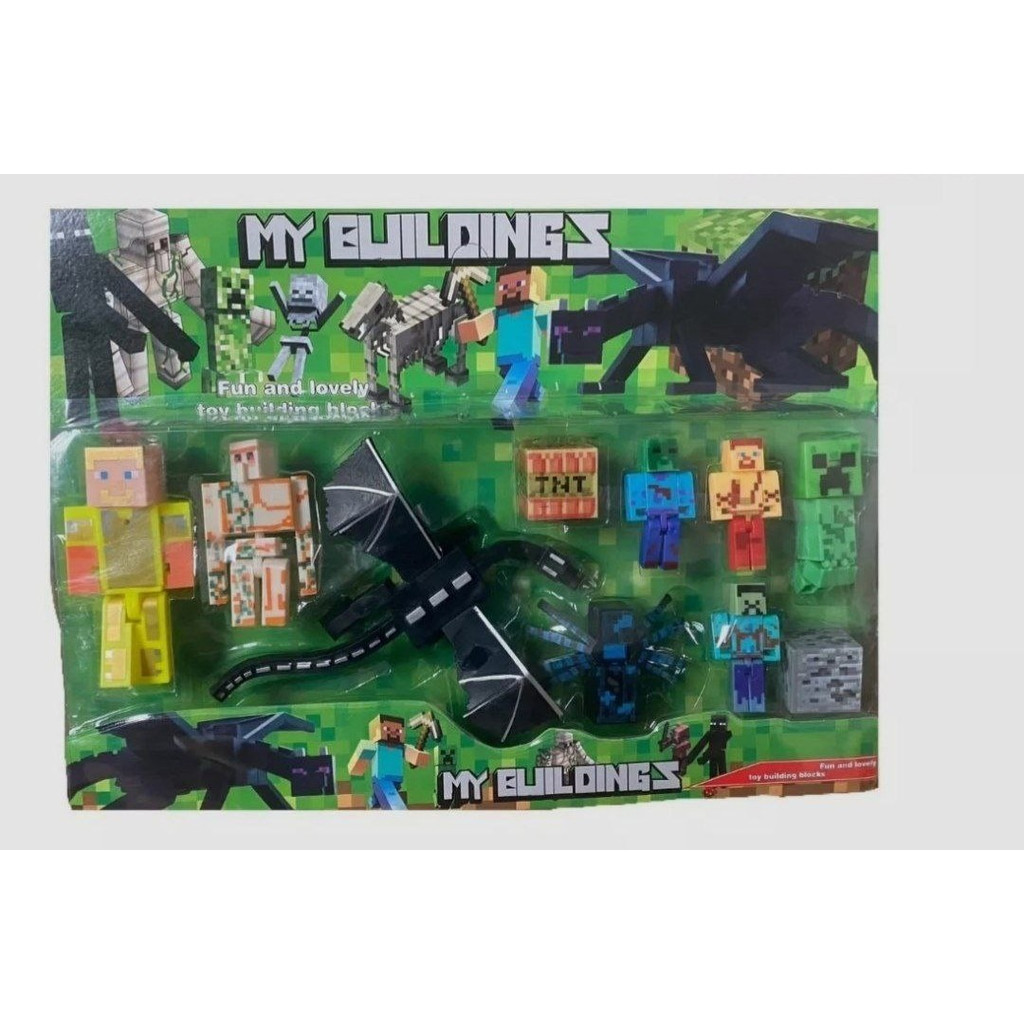 Kit Bonecos Minecraft Ender Dragon Cartela 10 Personagens