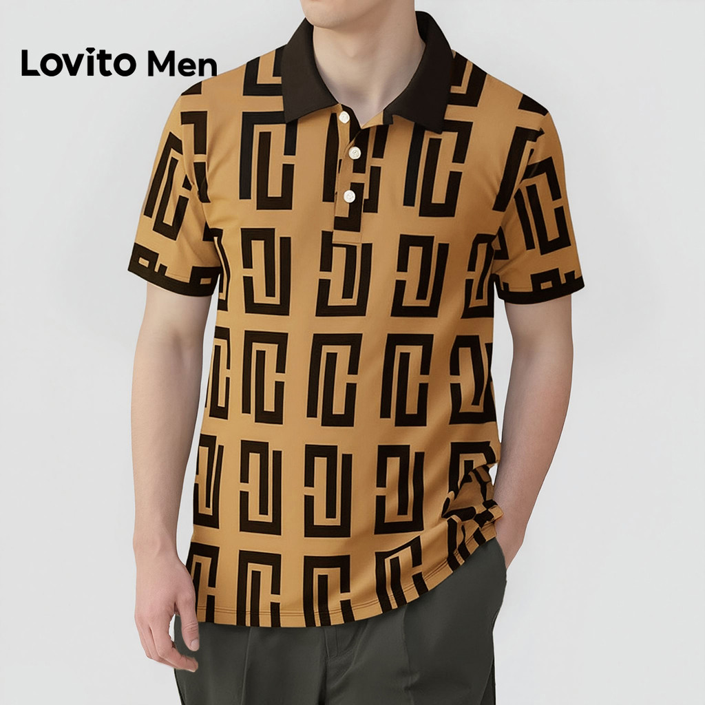 Lovito Men  Camisa Polo Casual com Botões - Padrão de Camisa Polo Masculina Primavera/Verão LNE138085 em Oferta na Shopee