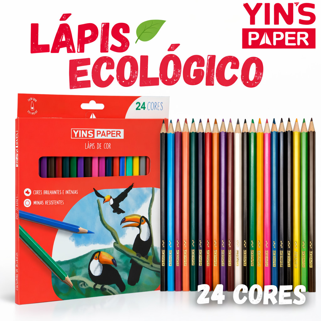Lápis de Cor Ecológico 24 Cores Kit 1 2 3 Escolar Desenho Colorir Madeira Sustentável Material Escolar Artes Criança