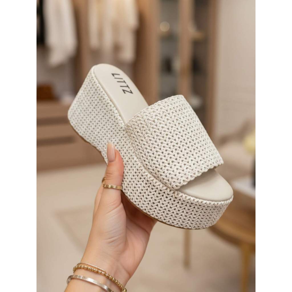 Tamanco Anabela Littz Elegante Com Detalhe Virginia Off White