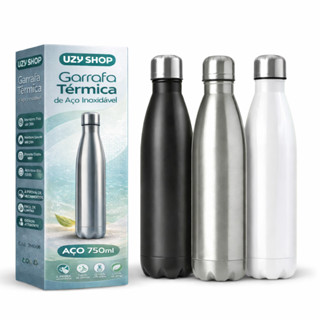 Garrafa Térmica de Inox Parede Dupla 750ml Prata Preto e Branca Vedação Hermética Livre de BPA em Oferta na Shopee