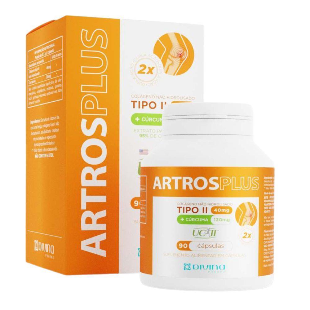 Colágeno Tipo II + Cúrcuma Artros Plus Suplemento Alimentar Com 90 Cápsulas em Oferta na Shopee