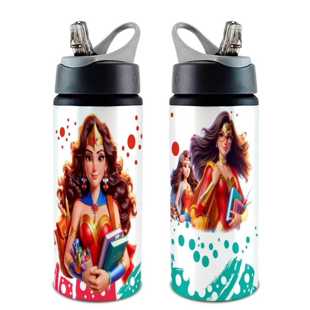 Garrafa/Squeeze Mulher Maravilha COM NOME Com Alça e Bico Retrátil 600 ML
