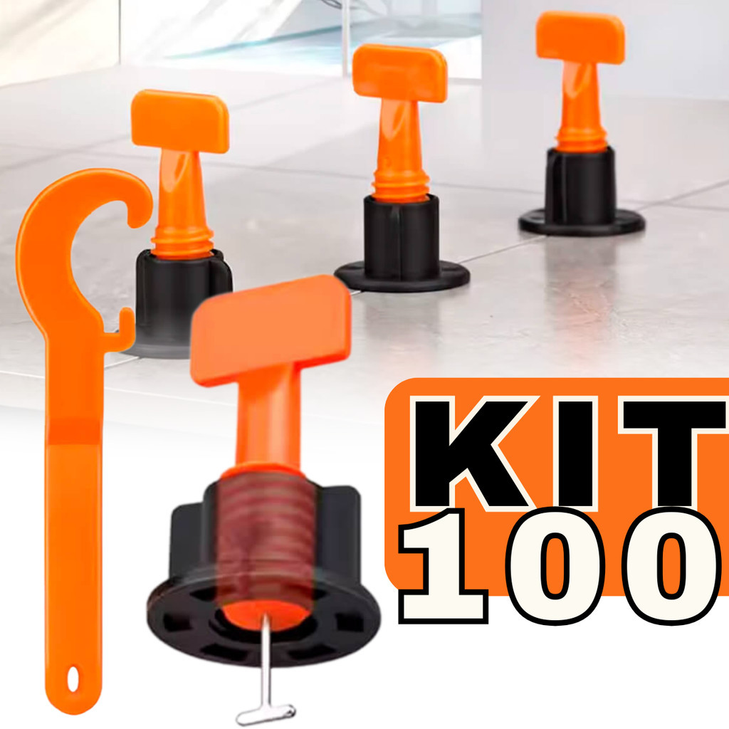 Kit Nivelador de Piso Porcelanato Reutilizável 100 Peças + Chave Sistema Nivelador Azulejo Espaçador