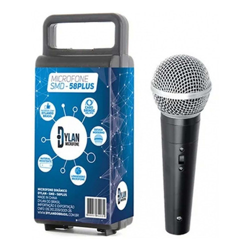 SMD-58 PLUS Microfone Dinâmico Unidirecional Dylan Smd-58 Plus Com Chave Cor Preto