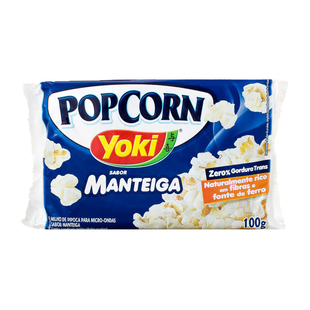 Pipoca para Microondas Popcorn Yoki Manteiga 0% Gordura Transgênicas, Rico em Fibras, Fonte de Ferro 100g em Oferta na Shopee