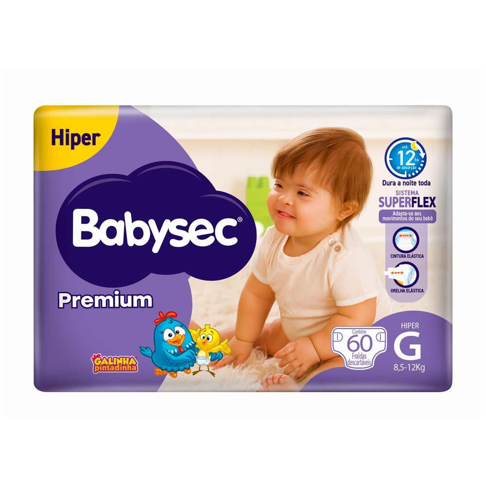 Fralda Infantil Babysec Premium Hiper G com 60 Unidades em Oferta na Shopee