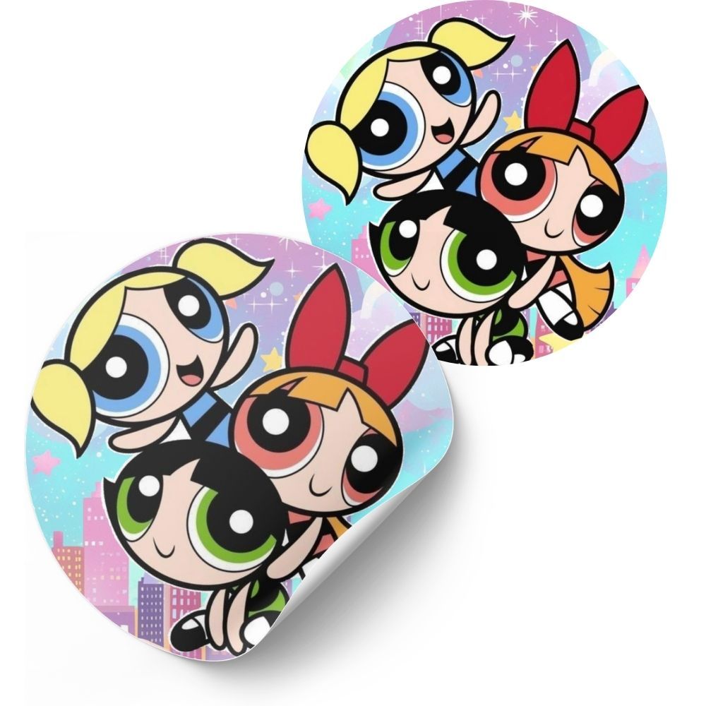 Adesivo Redondo As meninas super poderosas  - 4cm Lembrancinha Festa Infantil  Papelaria Personalizada Temática-mod.2