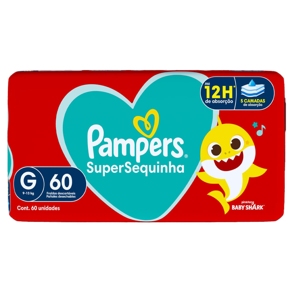 Fralda Descartável Pampers Supersequinha Super G 60 Unidades em Oferta na Shopee