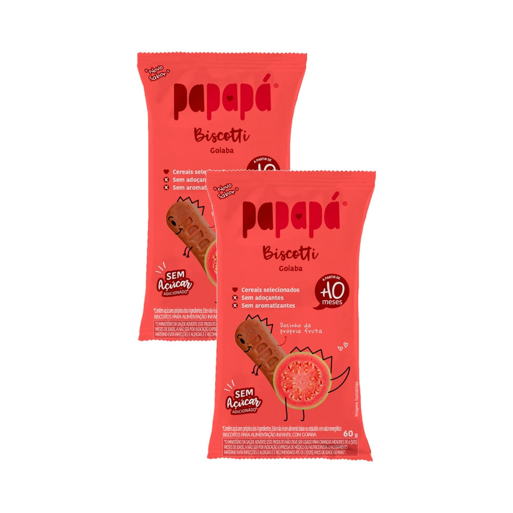 Kit 2 Biscoito Papapá Biscotti Sabor Goiaba a Partir de 10 Meses 60g em Oferta na Shopee