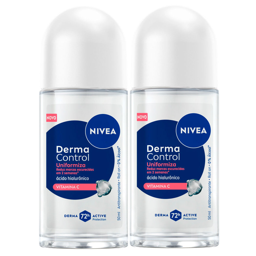 Kit 2 Desodorante Nivea Derma Control Uniformiza  Roll-On Antitranspirante 50ml em Oferta na Shopee