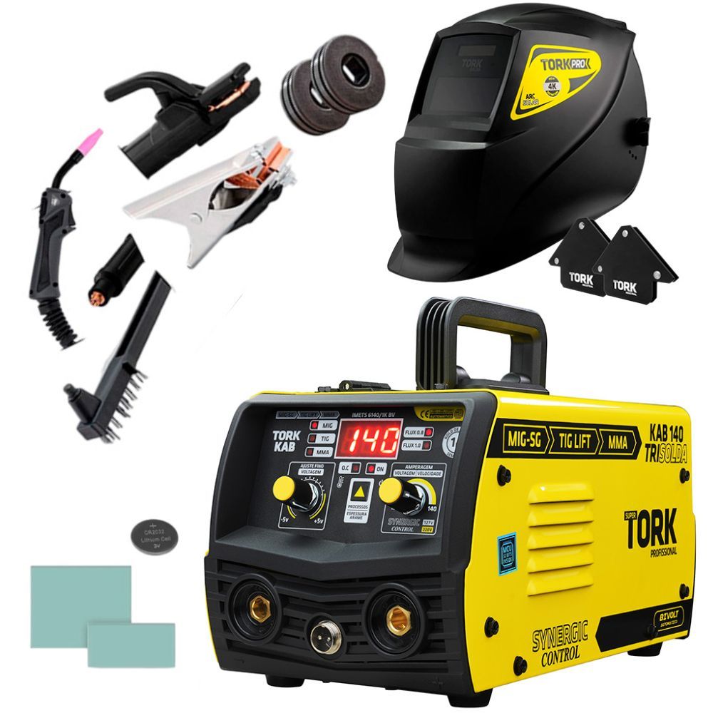 Inversor Solda 140A MIG/MMA/TIG Bivolt + Máscara ARC Solar 4K Automática Profissional Super Tork em Oferta na Shopee