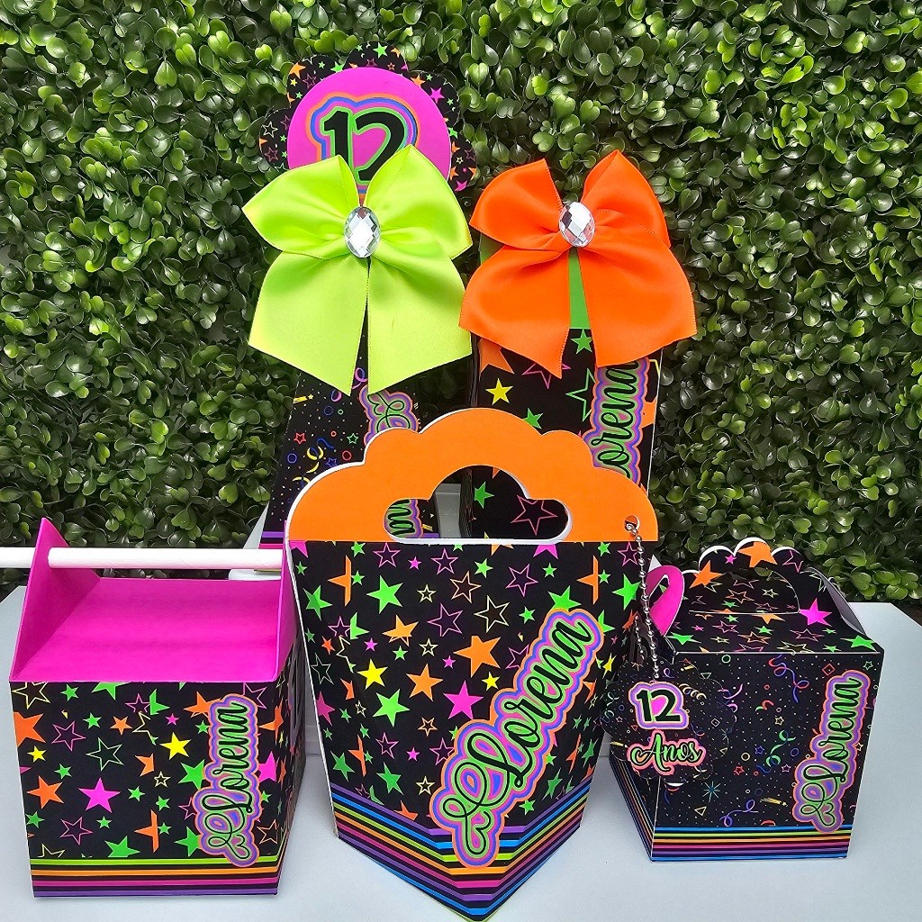 Kit Caixa Montada NEON PARTY - Personalizados - Festa infantil - Aniversário - Lembrancinha