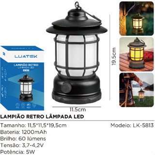 Lâmpada De Emergência Com LED Portátil Recarregável Lanterna Iluminacao Retrô Ajustável Para Acampamento/Ambiente em Oferta na Shopee