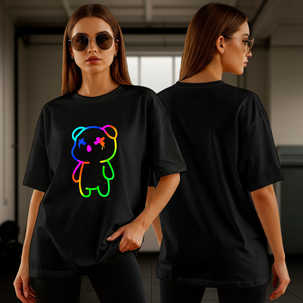 Camiseta Feminina Oversized Ursinho Algodão Streetwear Camisetão Blusão Academia Casual Estilosa