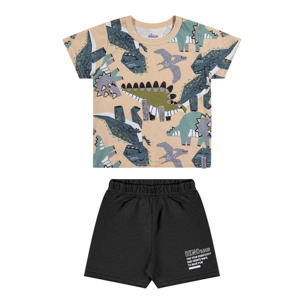Conjunto Bebê Menino Desenho Dino Elian Preto em Oferta na Shopee