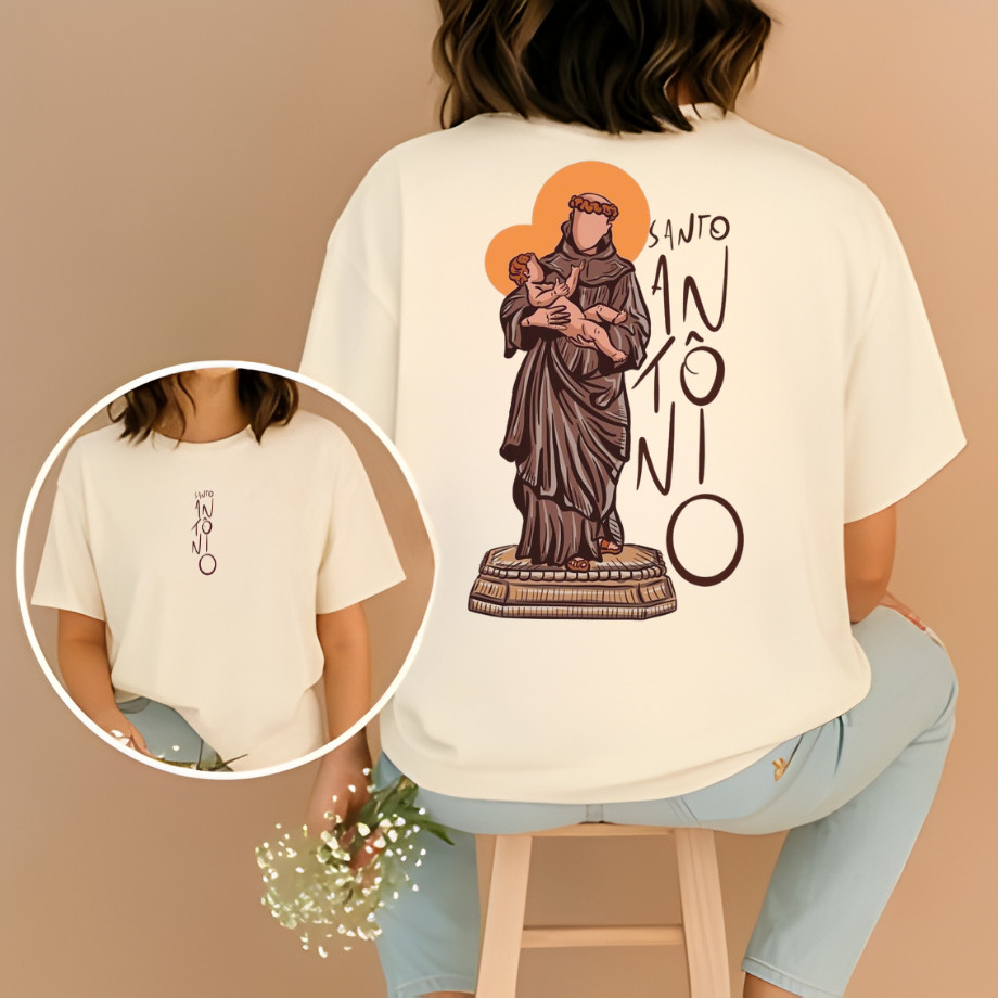 Camiseta Moda Feminina e Masculina Cristã Tradicional Jesus Santo Antônio Fé Catolica Cristã 100% Algodão Unissex em Oferta na Shopee