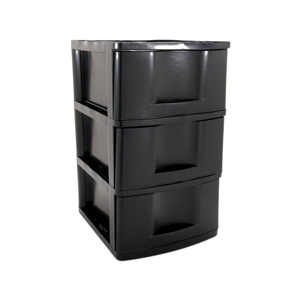 Gaveteiro de Chão São Bernardo com 3 Gavetas Plástico 33x38x56cm Preto em Oferta na Shopee