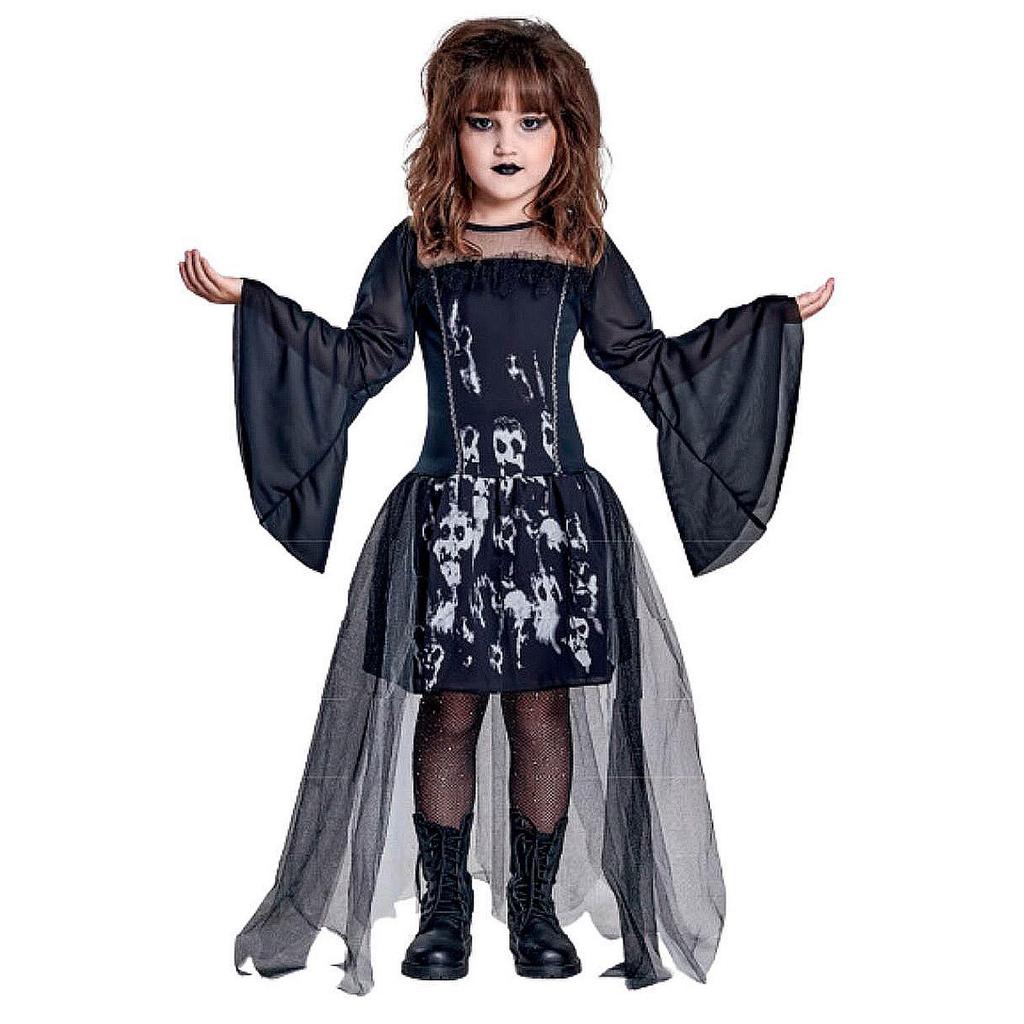 Fantasia Bruxa Halloween Infantil Vestido Longo e Moderno com Caveiras em Oferta na Shopee