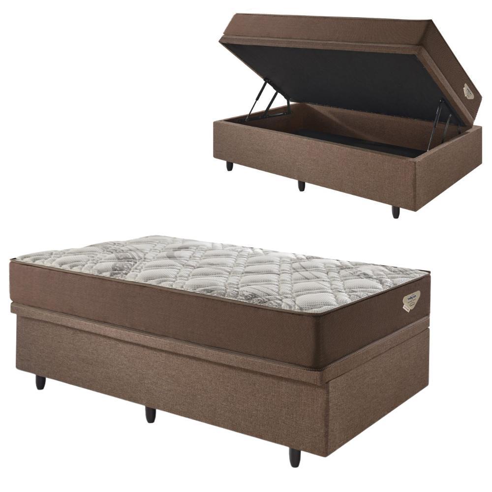 Base Box Baú 88x188 Linho Marrom com Colchão Relax Adorabile