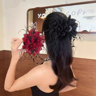 Único Coreano Coral Única Flor Borla Captura Acessórios De Cabelo De Deslocamento Feminino em Oferta na Shopee