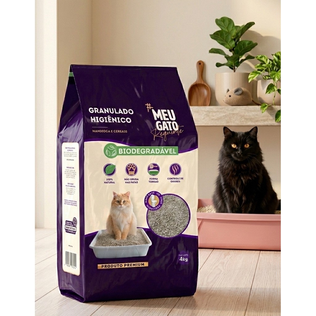Areia Higienica Biodegradavel Meu Gato Granulado 4kg Forma Torrão Sem Odor Cereal Mandioca